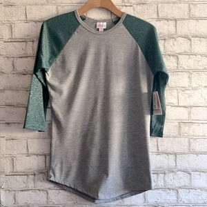 NWT Solid 3/4 Baseball Tee LulaRoe Randy size XS Gray and Teal Sparkly